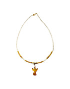 Collier Ambre 4mm et Perles d'Eau Douce Grains de Riz 44 cm Pendentif Ange 2cm