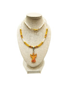 Collier Ambre 4mm et Perles d'Eau Douce Grains de Riz 44 cm Pendentif Ange 2cm