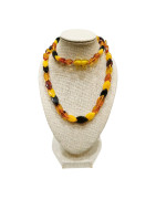 Collier Ambre Baltique Multicolore Navettes Fermoir à Vis 45 cm