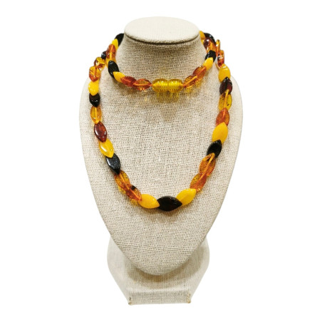 Collier Ambre Baltique Multicolore Navettes Fermoir à Vis 45 cm