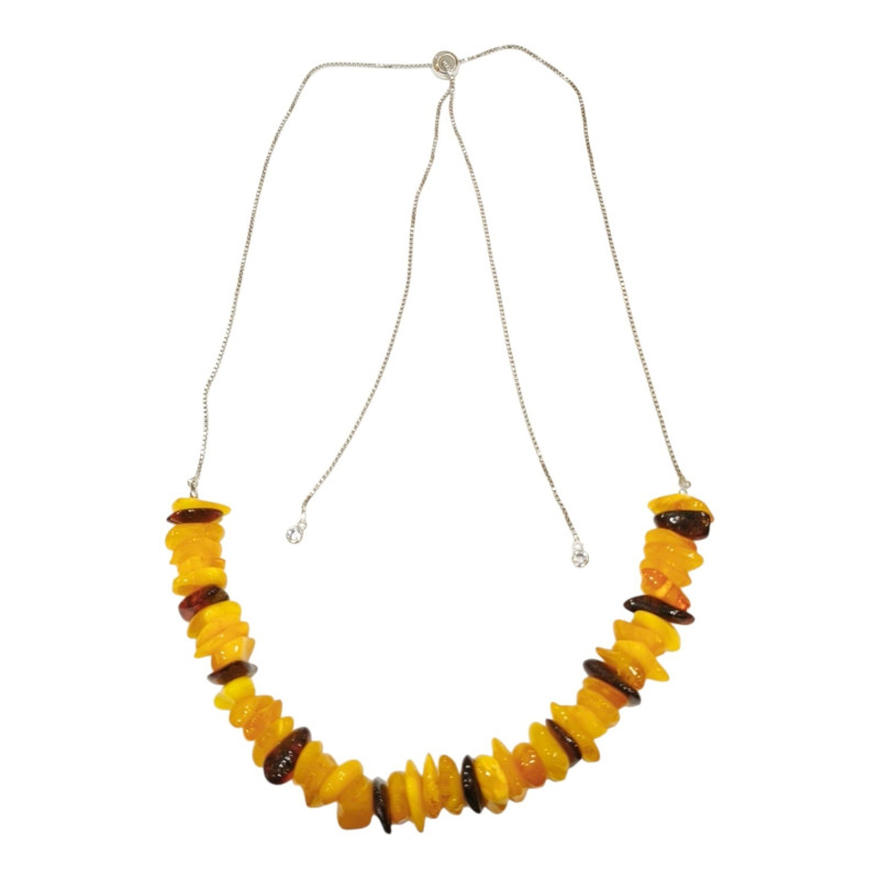 Collier Ambre Multicolore Baroque sur Chaîne Réglable 40/74 cm