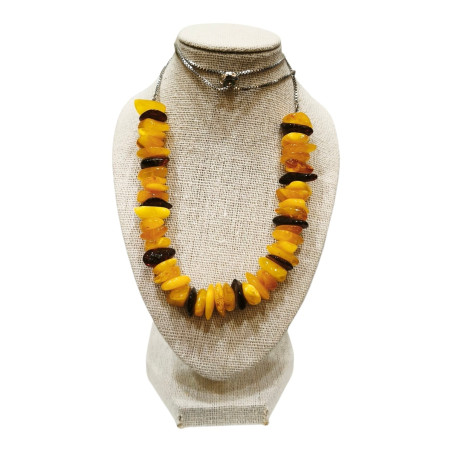 Collier Ambre Multicolore Baroque sur Chaîne Réglable 40/74 cm