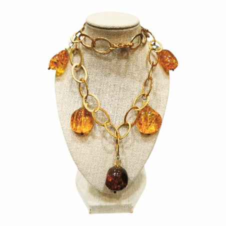 Collier Ambre Baltique Cognac Maillons Argent 925 Plaqué Or (Vermeil ) avec Fermoir 45 cm