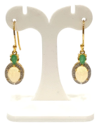 Boucles Opale Ovale Topaze Blanche Ronde et Emeraude Goutte Argent 925 Plaqué Or "Vermeil"