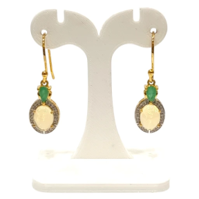 Boucles Opale Ovale Topaze Blanche Ronde et Emeraude Goutte Argent 925 Plaqué Or "Vermeil"