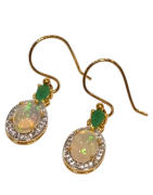 Boucles Opale Ovale Topaze Blanche Ronde et Emeraude Goutte Argent 925 Plaqué Or