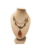 Collier Ambre Baltique et Ambre Vert Argent 925 45 + 5 cm
