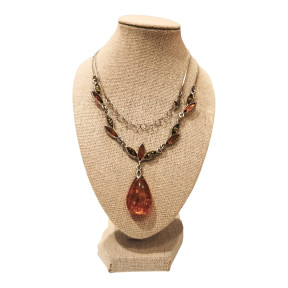 Collier Ambre Baltique et Ambre Vert Argent 925 45 + 5 cm