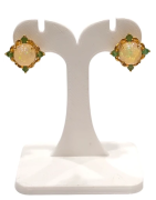 Boucles Opale et Emeraude Rondes Argent 925 Plaqué Or