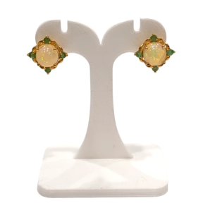 Boucles Opale et Emeraude Rondes Argent 925 Plaqué Or "Vermeil"