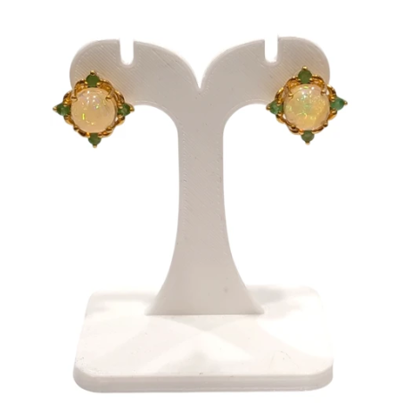 Boucles Opale et Emeraude Rondes Argent 925 Plaqué Or
