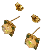 Boucles Opale et Emeraude Rondes Argent 925 Plaqué Or