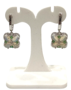 Boucles Opale Ovale Emeraude et Topaze Blanche Ronde Trèfle à 4 Feuilles Argent 925