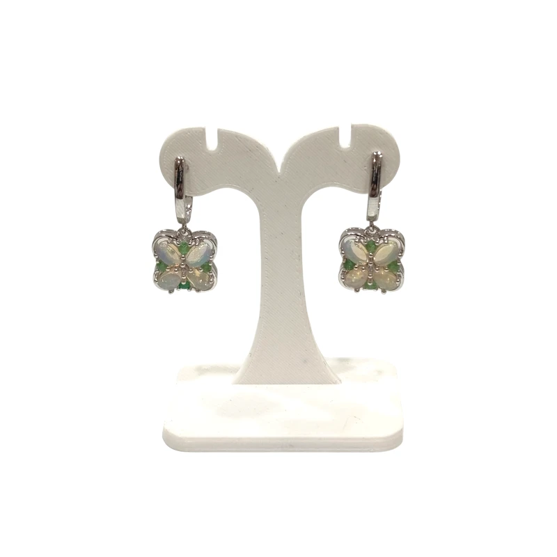 Boucles Opale Ovale Emeraude et Topaze Blanche Ronde Trèfle à 4 Feuilles Argent 925