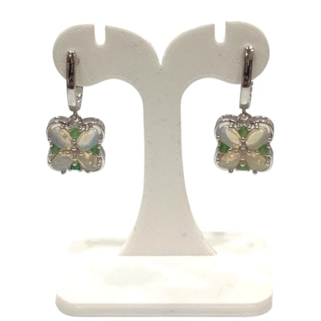 Boucles Opale Ovale Emeraude et Topaze Blanche Ronde Trèfle à 4 Feuilles Argent 925