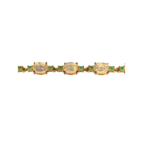 Bracelet Opale Ovale et Emeraude Ronde 18cm + 2cm Argent 925 Plaqué Or "Vermeil"