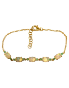 Bracelet Opale Ovale et Emeraude Ronde 18cm + 2cm Argent 925 Plaqué Or