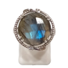 Bague Labradorite Topaze Blanche Rondes Facettées Argent 925 Ciselé Taille 54