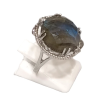 Bague Labradorite Topaze Blanche Rondes Facettées Argent 925 Ciselé Taille 54