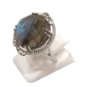 Bague Labradorite Topaze Blanche Rondes Facettées Argent 925 Ciselé Taille 54