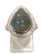 Bague Labradorite Goutte Argent 925 Ciselé Taille 56