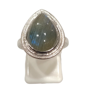 Bague Labradorite Goutte Argent 925 Ciselé Taille 56
