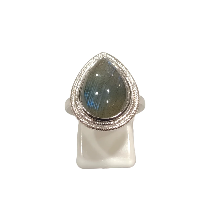 Bague Labradorite Goutte Argent 925 Ciselé Taille 56