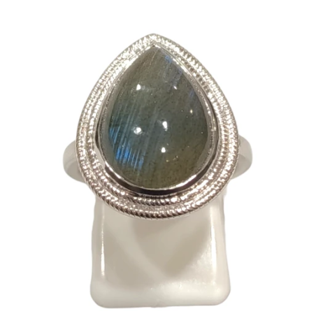 Bague Labradorite Goutte Argent 925 Ciselé Taille 56