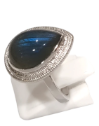 Bague Labradorite Goutte Argent 925 Ciselé Taille 56