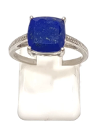 Bague Lapis-lazuli Carré Facetté Argent 925 Ciselé Taille 55