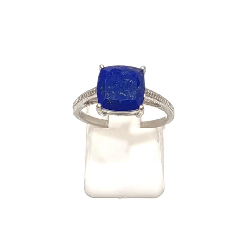 Bague Lapis-lazuli Carré Facetté Argent 925 Ciselé Taille 55