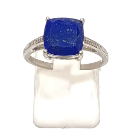 Bague Lapis-lazuli Carré Facetté Argent 925 Ciselé Taille 55