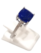 Bague Lapis-lazuli Carré Facetté Argent 925 Ciselé Taille 55