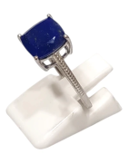 Bague Lapis-lazuli Carré Facetté Argent 925 Ciselé Taille 55