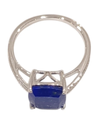 Bague Lapis-lazuli Carré Facetté Argent 925 Ciselé Taille 55