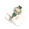 Bague Opale Ovale Emeraude et Topaze Blanche Facettées Argent 925 Taille 59