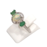 Bague Opale Ovale Emeraude et Topaze Blanche Facettées Argent 925 Taille 59