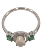 Bague Opale Ovale Emeraude et Topaze Blanche Facettées Argent 925 Taille 59