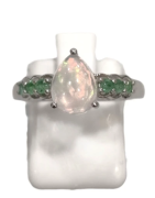 Bague Opale Goutte Emeraude Ronde Facettée Argent 925 Taille 54+