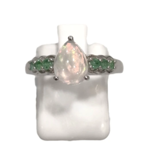 Bague Opale Goutte Emeraude Ronde Facettée Argent 925 Taille 54+