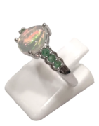 Bague Opale Goutte Emeraude Ronde Facettée Argent 925 Taille 54+