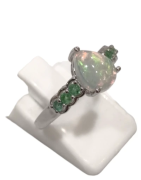 Bague Opale Goutte Emeraude Ronde Facettée Argent 925 Taille 54+