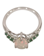 Bague Opale Goutte Emeraude Ronde Facettée Argent 925 Taille 54+