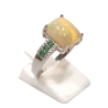Bague Opale Rectangulaire Emeraude et Topaze Blanche Rondes Facettées Argent 925 Taille 55
