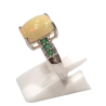 Bague Opale Rectangulaire Emeraude et Topaze Blanche Rondes Facettées Argent 925 Taille 55