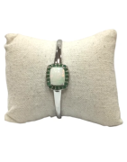 Bracelet Opale Rectangulaire et Emeraude Ronde Facettée Argent 925