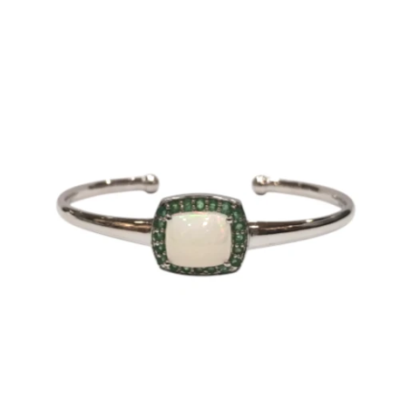 Bracelet Opale Rectangulaire et Emeraude Ronde Facettée Argent 925