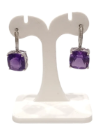 Boucles Améthyste Carrée Facettée Argent 925 Ciselé