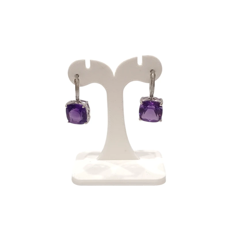 Boucles Améthyste Carrée Facettée Argent 925 Ciselé