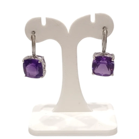 Boucles Améthyste Carrée Facettée Argent 925 Ciselé